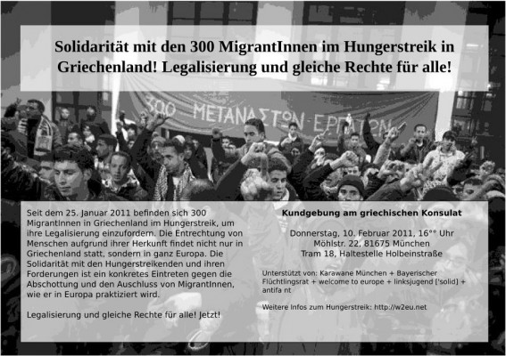 Karawane München – Solidaritätskundgebung mit den 300 MigrantInnen im Hungerstreik in Griechenland